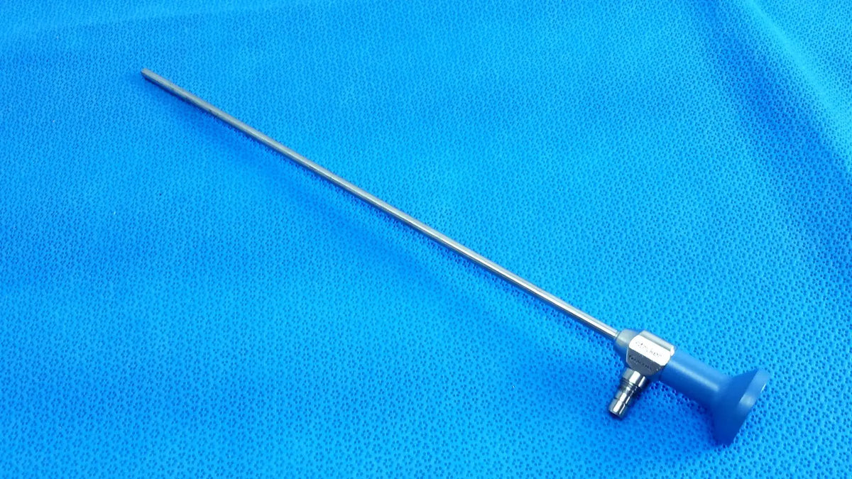 Silver surgical endoscope with blue ergonomic handle and metallic joints ideal eyes 5mm autoclavable endoscope