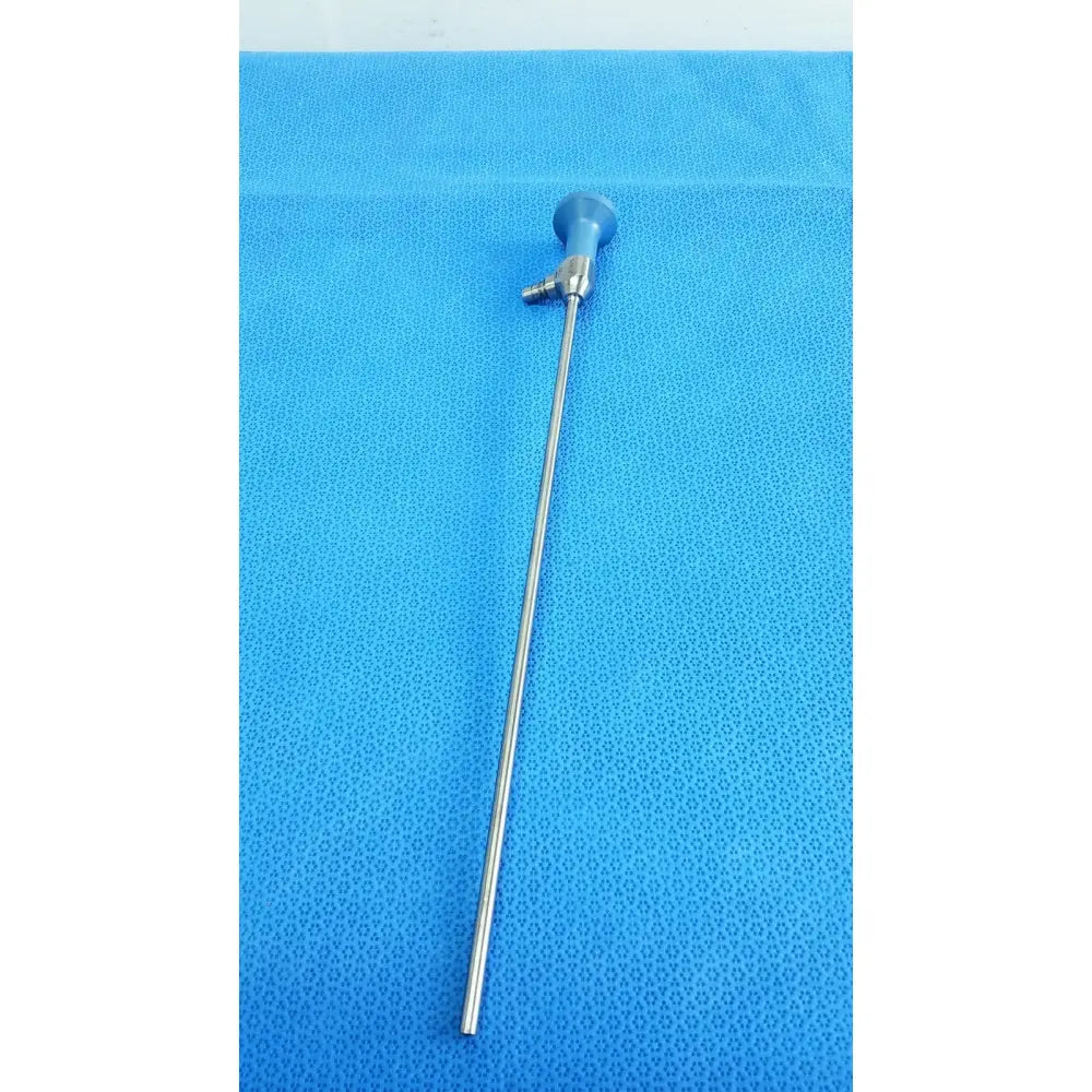 Silver surgical endoscope with blue ergonomic handle and metallic shaft ideal eyes 5mm autoclavable by stryker