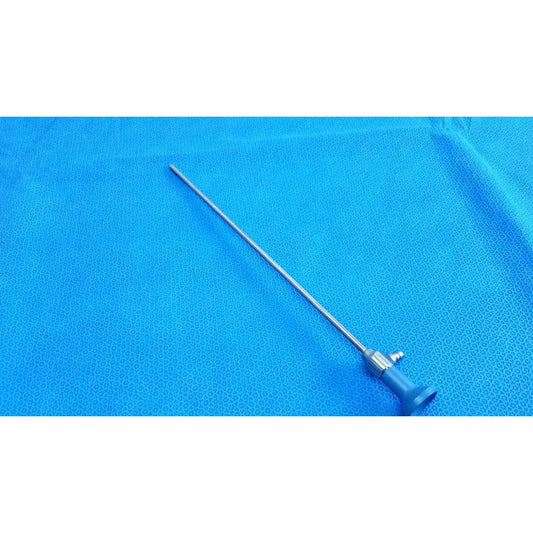Silver autoclavable surgical endoscope with blue ergonomic handle and metallic joints ideal eyes 5mm by Stryker