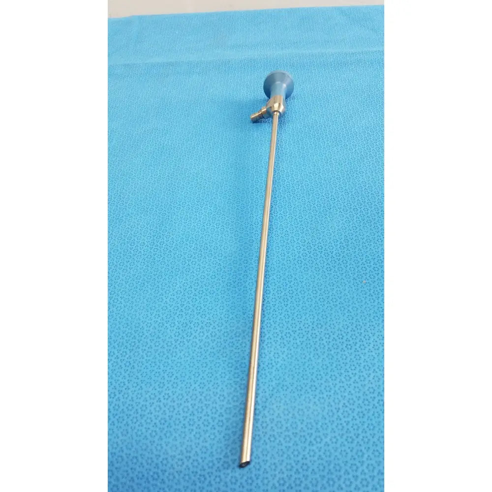 Silver metallic shaft surgical endoscope with blue-handled control knob stryker ideal eyes 5mm 30 degree autoclavable