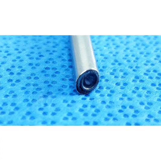 A sleek metallic ideal eyes 5mm autoclavable endoscope with a polished silver exterior and dark circular internal lens