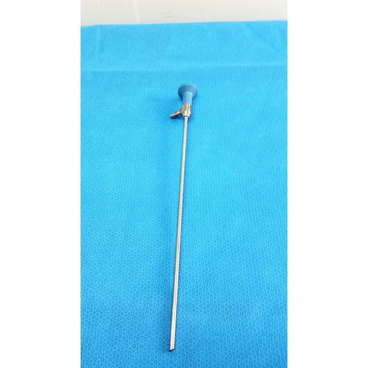 Blue-handled ideal eyes 5mm autoclavable endoscope with long slender metallic shaft for surgical use by Stryker