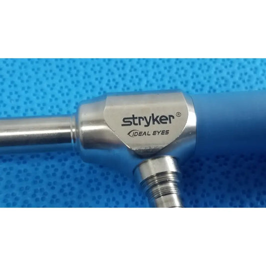 Stryker 502-859-010 ideal eyes 10mm endoscope with metallic body and blue ergonomic handle for surgical use