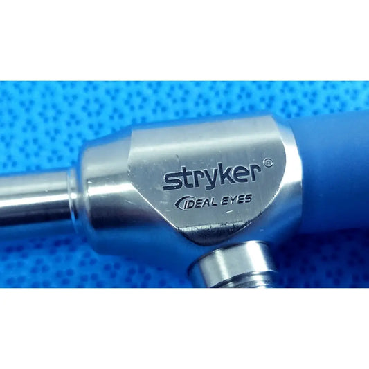 Stryker ideal eyes 10mm 0 degree autoclavable endoscope with metallic body and blue ergonomic grip for surgical use