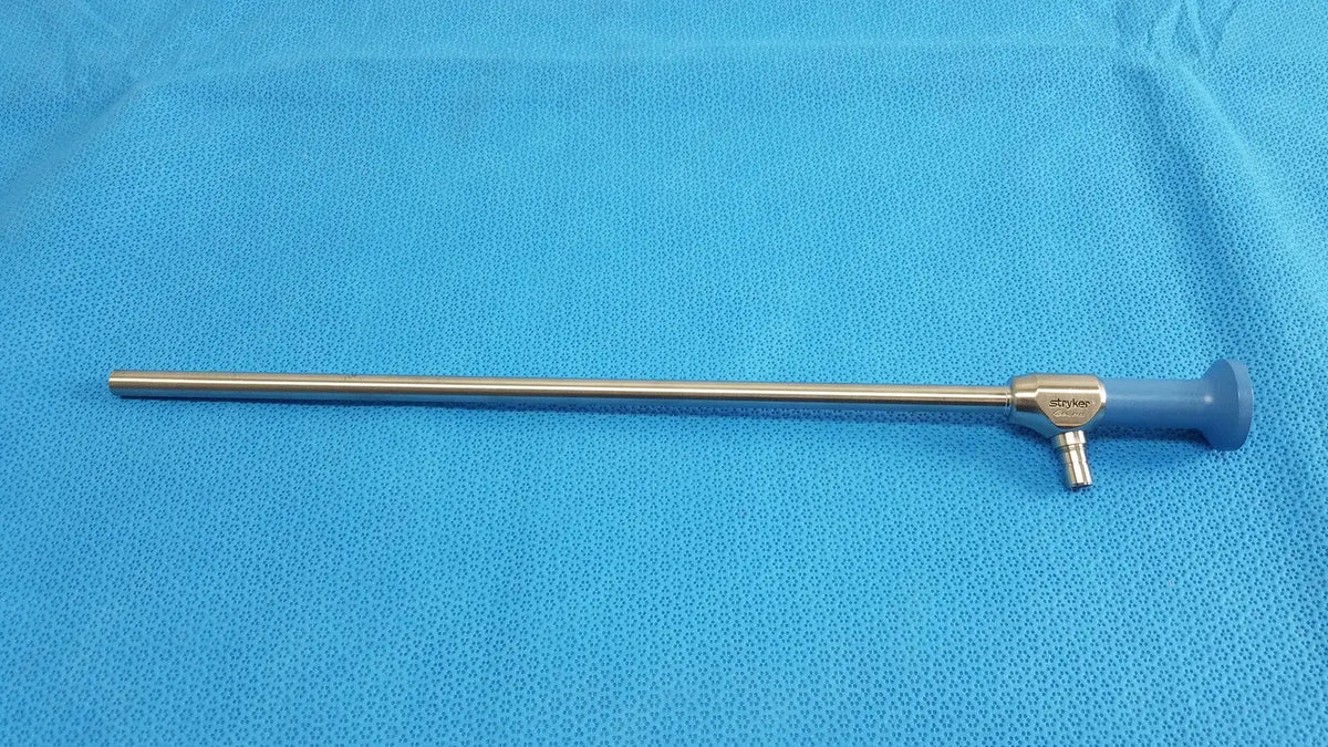 Silver surgical endoscope with blue ergonomic handle and metallic joints ideal eyes 10mm autoclavable by stryker