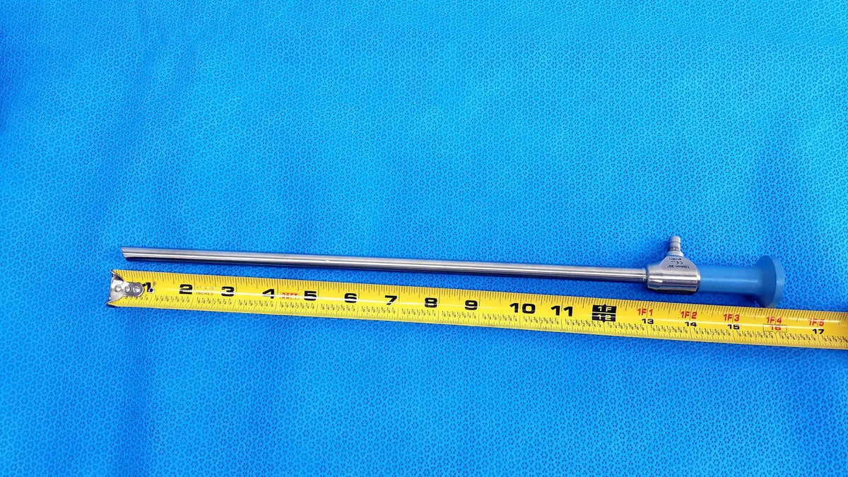 Silver surgical endoscope with blue handle and precision tip ideal eyes autoclavable 10mm for medical procedures