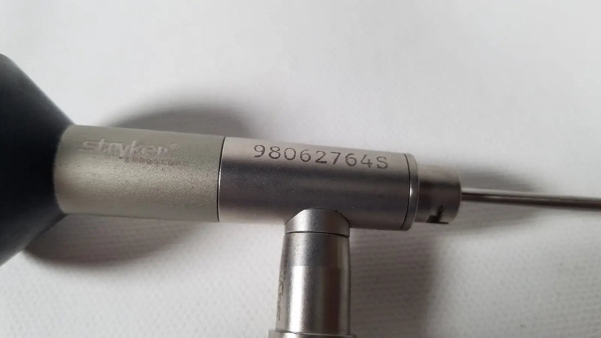 Stryker endoscopy 0° arthroscope silver metallic with black rubber grip and engraved serial number for reuse medical use