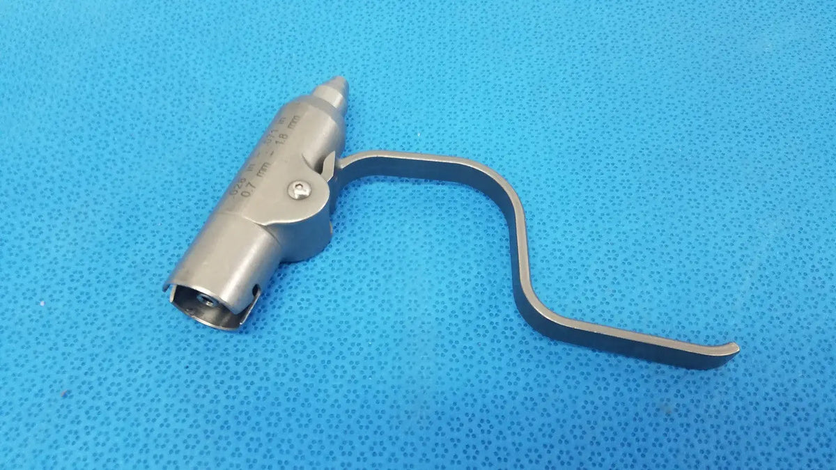 Silver-colored metal wire collet attachment with curved handle and pointed tip from stryker instruments 4100-62