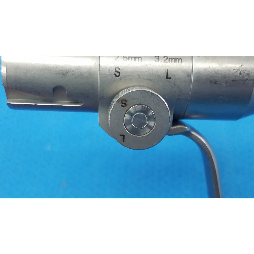 Silver metallic stryker instruments pin collet 4103-126 with engraved size markings and circular dial indicators s and l