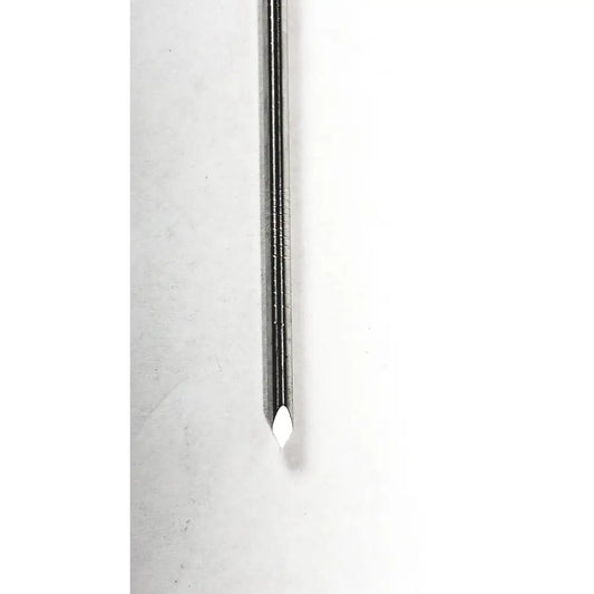 A sleek metallic silver stryker k-wire orthopedic surgical pin with fine ridges made of high quality stainless steel