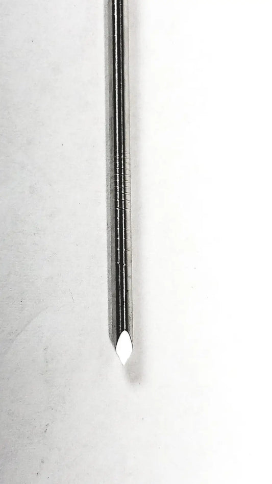 A sleek metallic silver stryker k-wire orthopedic surgical pin with fine ridges made of high quality stainless steel