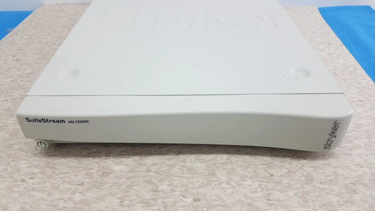 White plastic Stryker SuiteStream HD medical video integration device with black branding and front power button