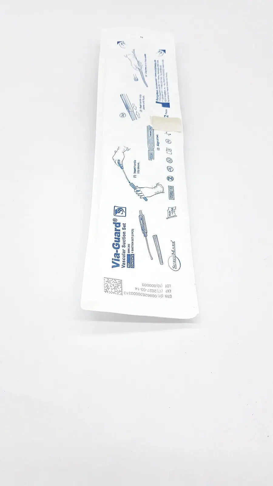 White plastic package containing a via-guard vascular suction set smk by smith & nephew in a box of 10 suction sets