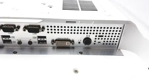 Silver metallic back side of tangent medical panel pc model no c22 lcdpc 147 with usb hdmi and dvi ports