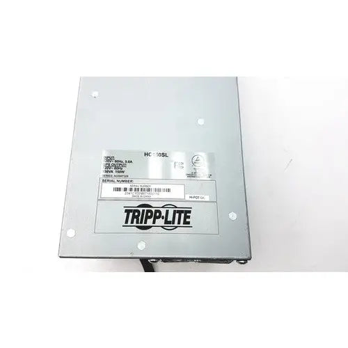 Silver metal tripp lite hc150sl medical cart power supply unit with matte finish and printed labels