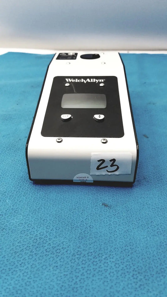 Welch allyn 9600 plus calibration tester with white body black control panel digital display and two circular buttons