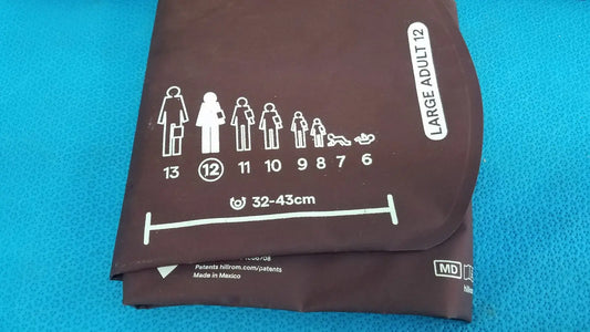 Brown welch allyn blood pressure cuff large adult 12 with size chart 32-43cm and measurement markings lot of 3