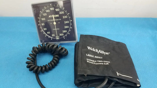 Black coiled tubing and black fabric welch allyn large adult durable two-piece blood pressure cuff with sphygmomanometer gauge