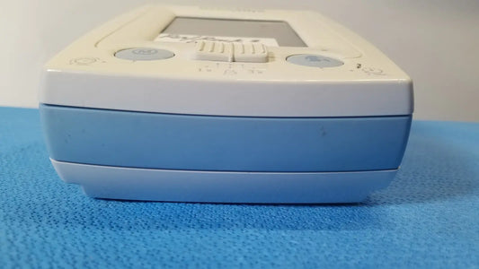 White and light blue plastic welch allyn probp 2400 digital blood pressure device with small screen and keypad