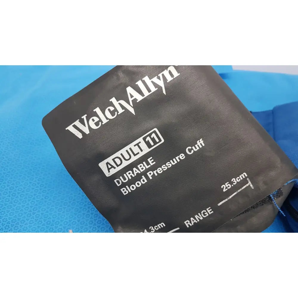 Black Welch Allyn Propaq encore adult blood pressure cuff with durable fabric and white printed branding