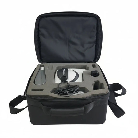 Black protective carrying case with molded foam interior for welch allyn suresight vision screener headset and accessories