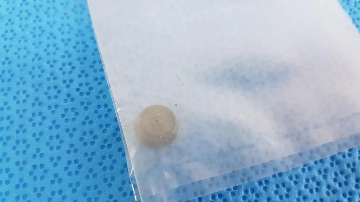 A translucent beige round object with a textured surface in a clear bag for x-rite 331 transmission densitometer medical equipment