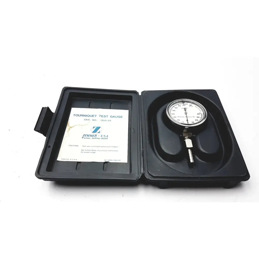 Zimmer 1550-20 tourniquet test gauge mmhg with circular dial metallic probe in black protective case for tourniquet test