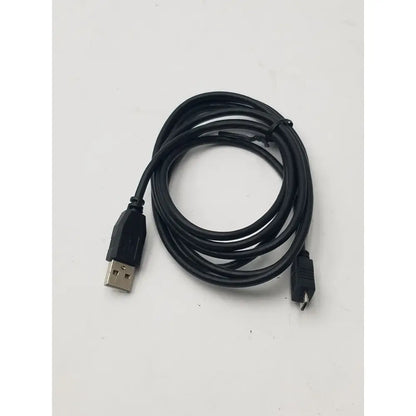 Black usb a to mini 5 pin b data charging cable cord adapter coiled neatly with simple plastic sheath for charging use