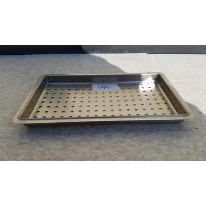 Rectangular stainless steel tray with perforations for 1 layer instrument sterilization case use