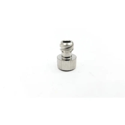 Silver metallic threaded attach connector with knurled base and tapered top convenient tool hassle free design