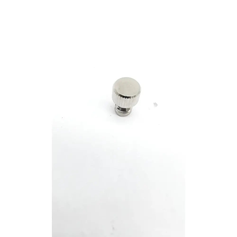 A sleek silver metal screw cap with knurled top and threaded base for attach connector convenient tool hassle free use
