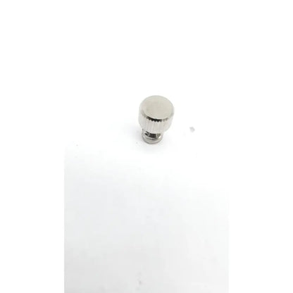 A sleek silver metal screw cap with knurled top and threaded base for attach connector convenient tool hassle free use