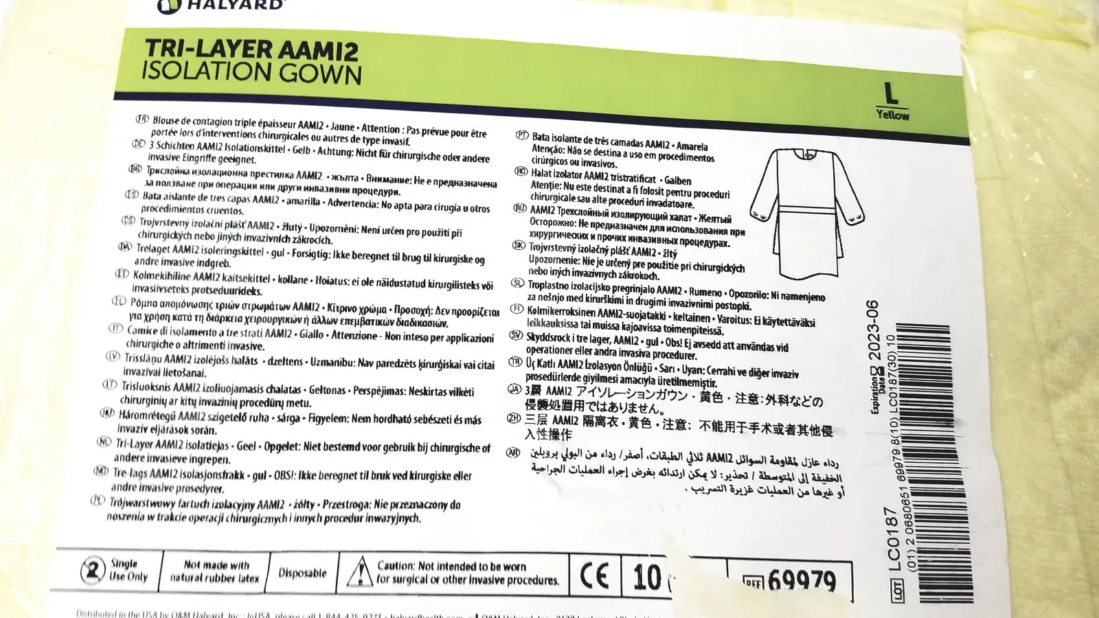 Halyard 100 Count Case Halyard Tri Layer AAMi 2 Isolation Gown Size L - Case of 6 Isolation Gown, new product photo 3