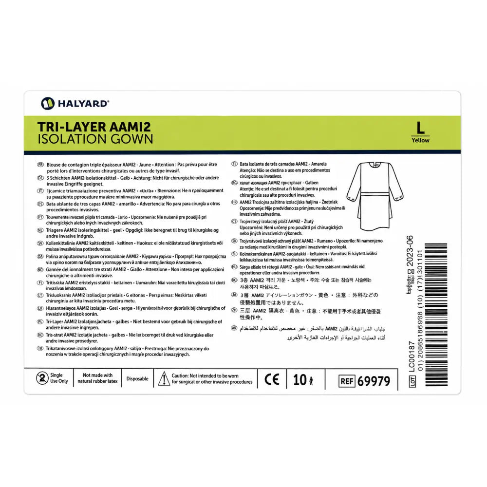 100 Count Case Halyard Tri Layer AAMi 2 Isolation Gown Size L - Case of 6 - Isolation Gown