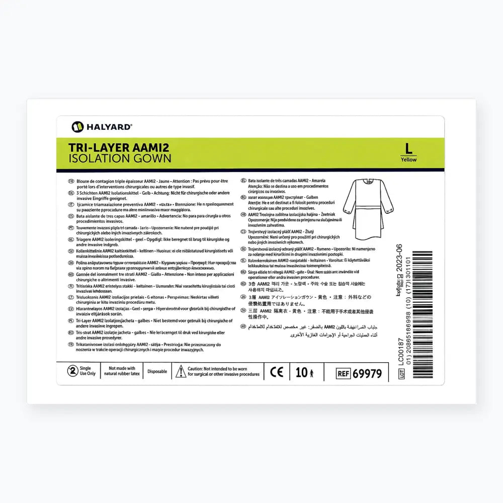 100 Count Case Halyard Tri Layer AAMi 2 Isolation Gown Size L - Case of 6