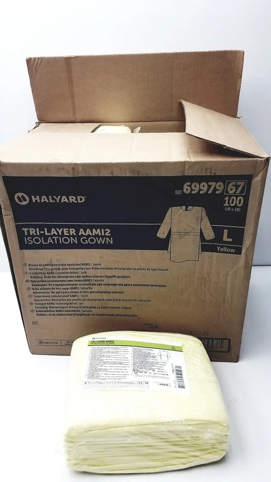 Halyard 100 Count Case Halyard Tri Layer AAMi 2 Isolation Gown Size L - Case of 6 Isolation Gown, second-hand product photo 1