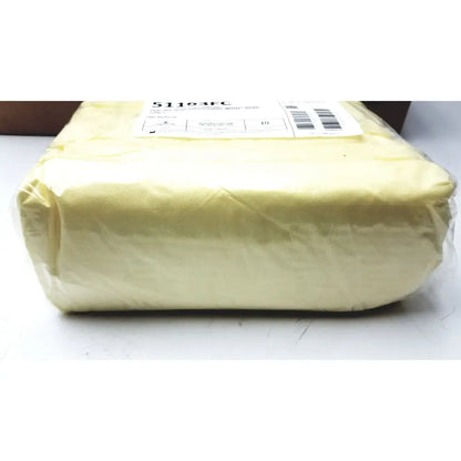 A pale yellow rectangular package wrapped in clear plastic containing 100 count precept medical isolation gowns