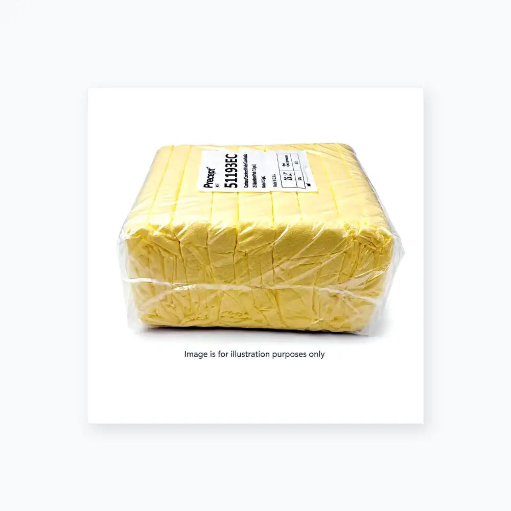 Yellow precept 51193fc sterile gauze pad wrapped in clear plastic with white label for count precept medical use