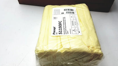 Yellow precept 51193fc sterile gauze pad wrapped in clear plastic with white label for count precept medical use