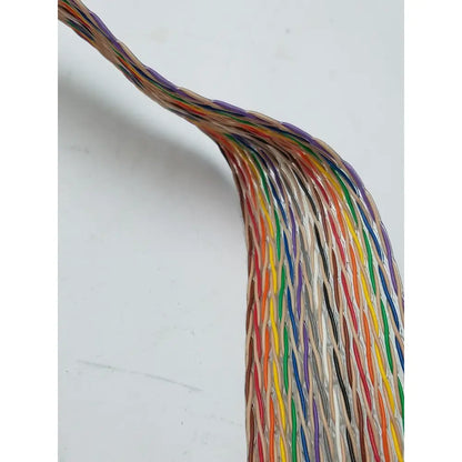 A bundle of colorful insulated wires twisted in a rainbow pattern for a 12 pin female cable harness