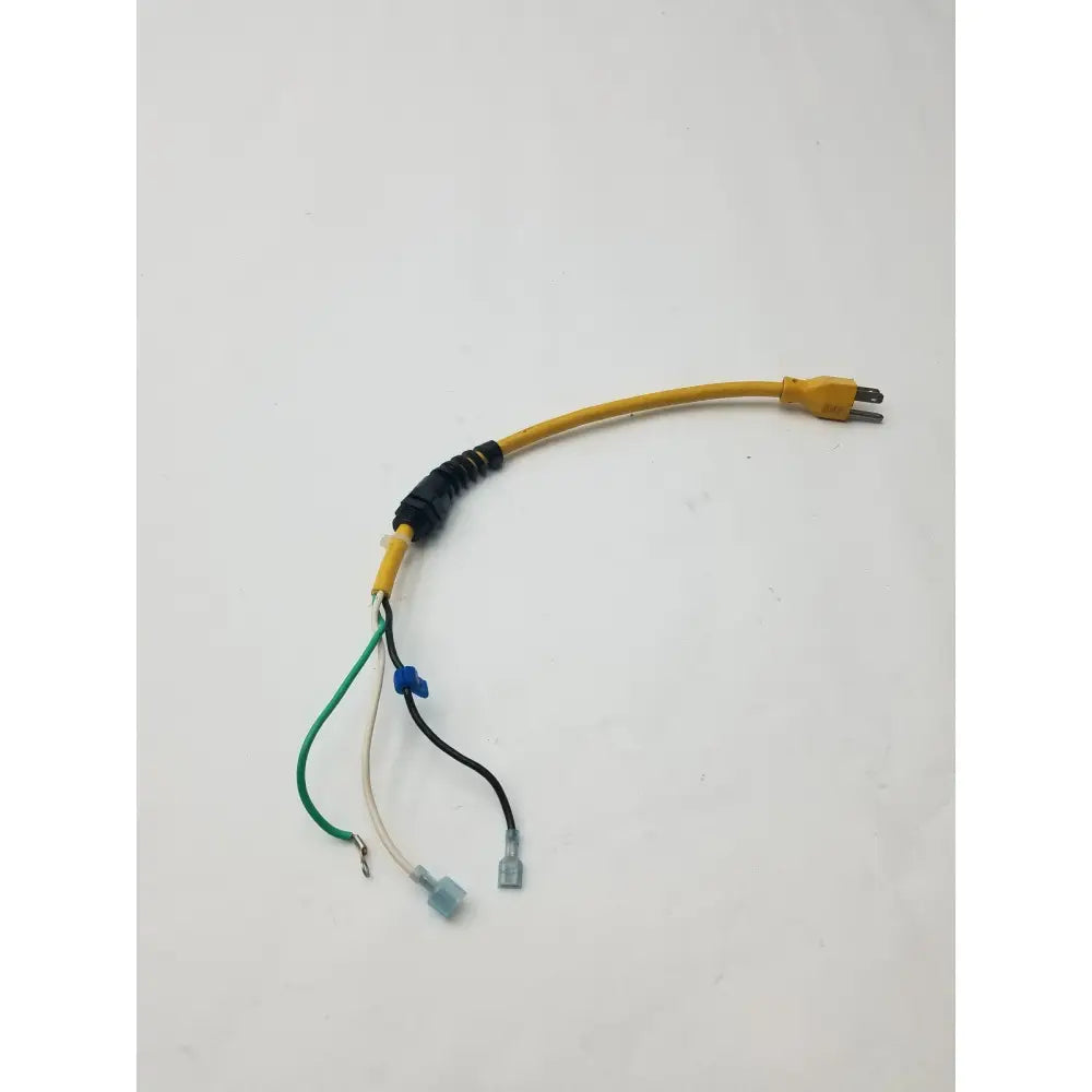 Yellow electrical 120v cord cord grip with black connector and exposed wires for Tennant wet dry vac 130201 model
