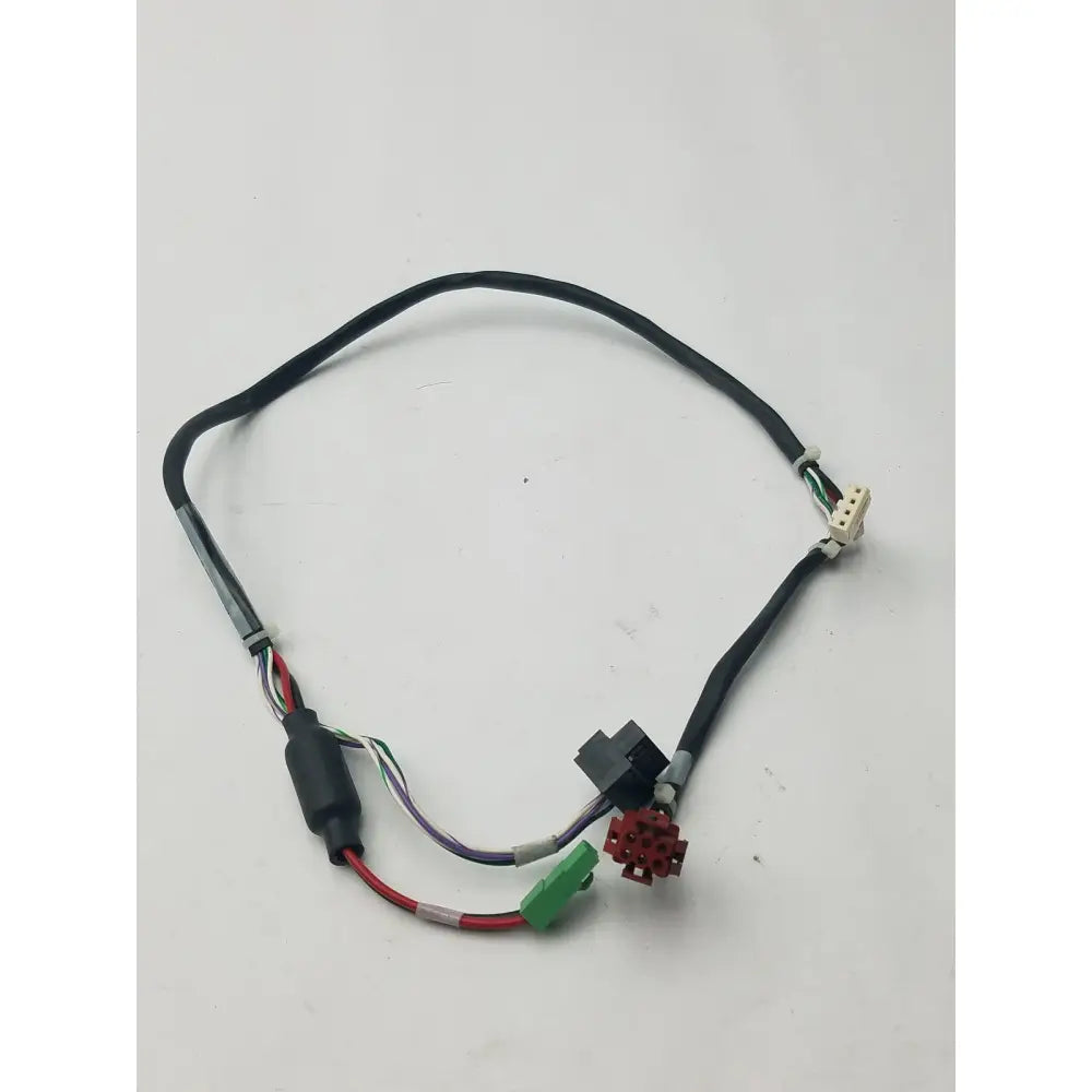 Black insulated 14 pin female connector cable harness with multiple colored wires and green red white black purple connectors