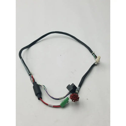 Black insulated 14 pin female connector cable harness with multiple colored wires and green red white black purple connectors