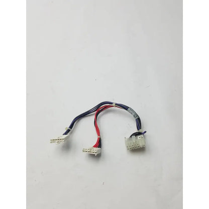 14 pin female to 2 wire connector cable harness with blue red and black insulated wires and three white connectors
