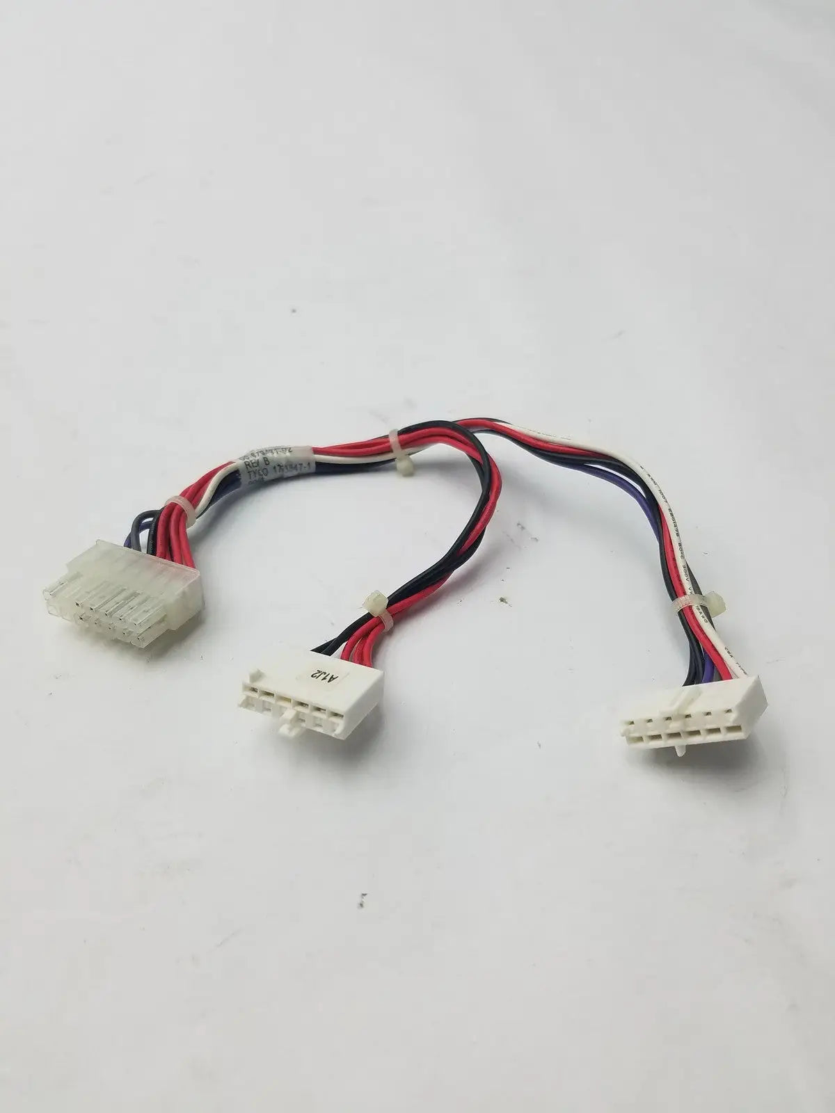 14 pin female white plastic connector cable harness with red black and blue insulated wires for electrical use