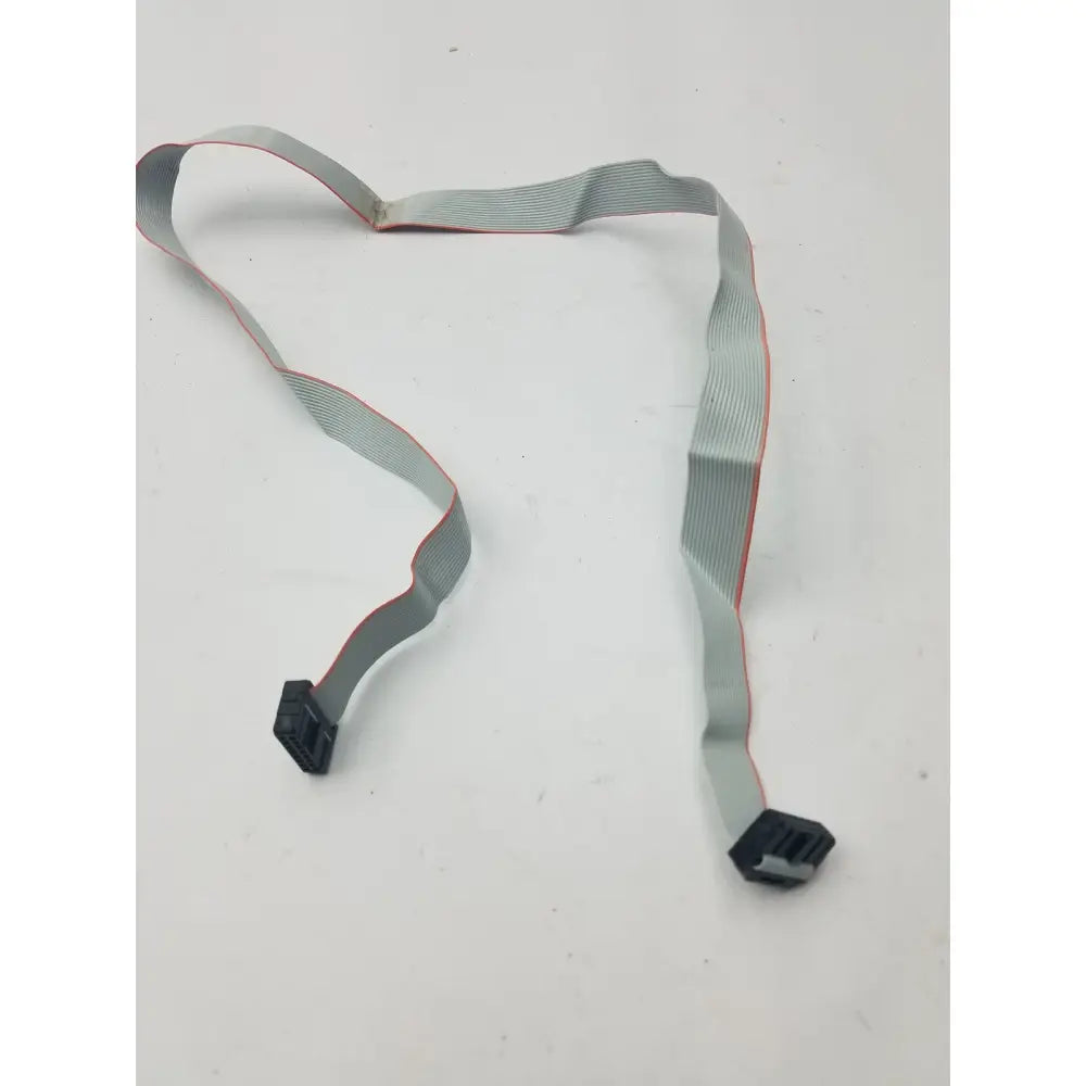 Gray flexible ribbon riser card cable with red edge stripes and 16 female pin black connector ends