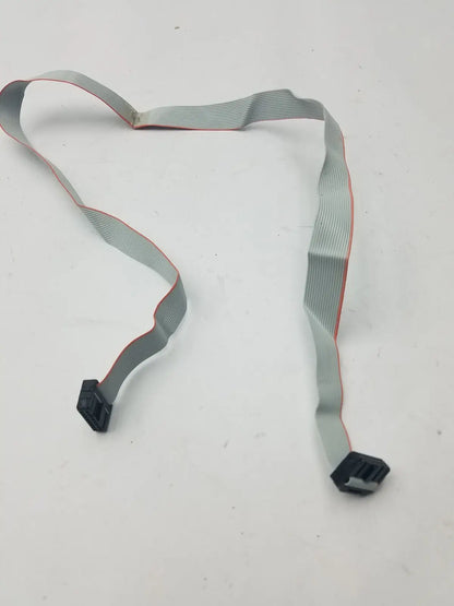 Gray flexible ribbon riser card cable with red edge stripes and 16 female pin black connector ends