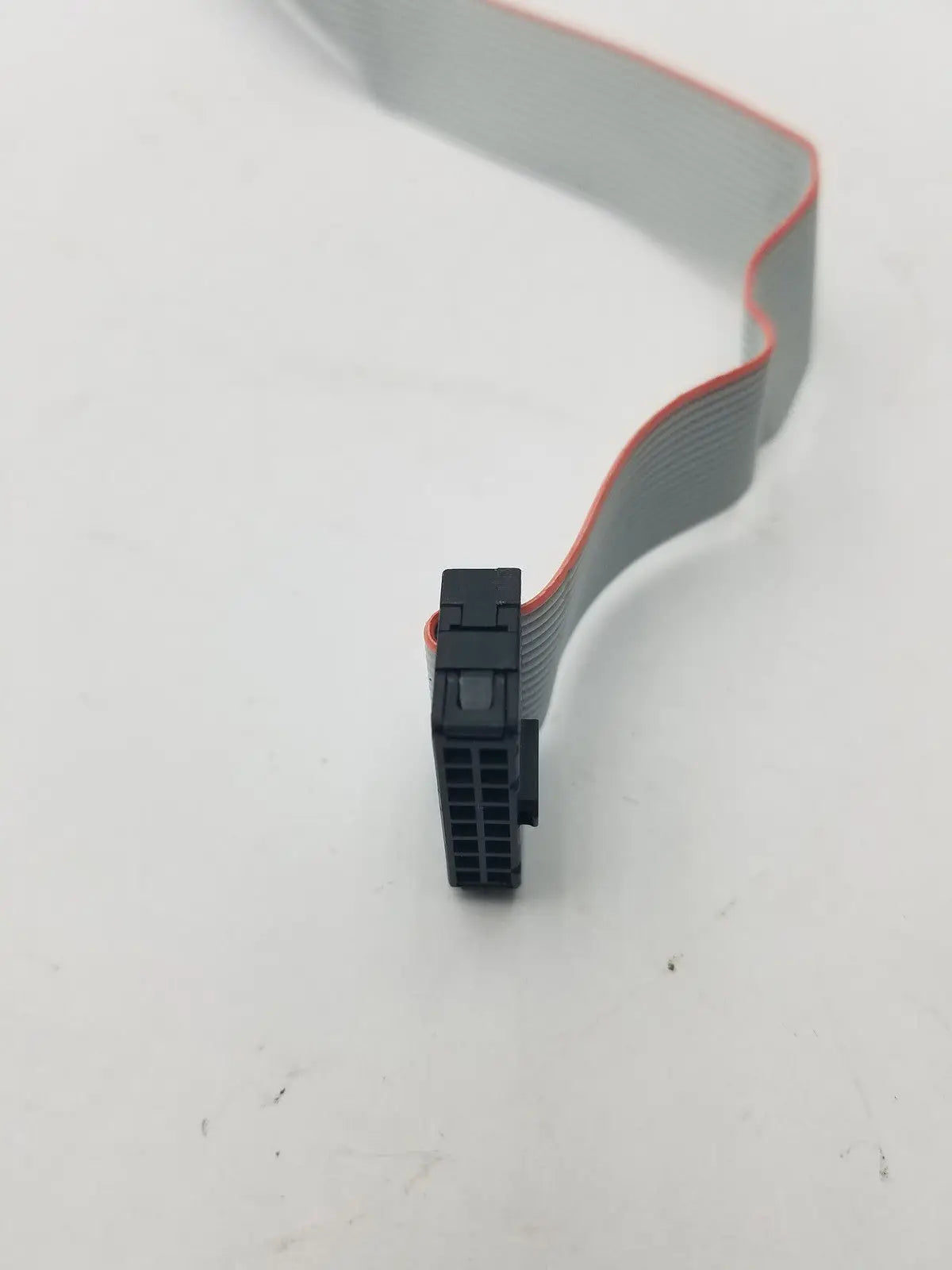Gray female pin riser card cable with red edge and black plastic connector for 16 female pin to 16 female pin connection
