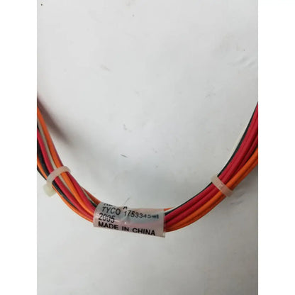 16 pin female connector tyco 1753345-1 with multi-colored red orange and black fiber optic cable bundle and clear ties