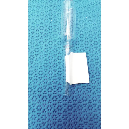 1ml clear glass ampoule low borosilicate with a white paper label wrapped around its lower section